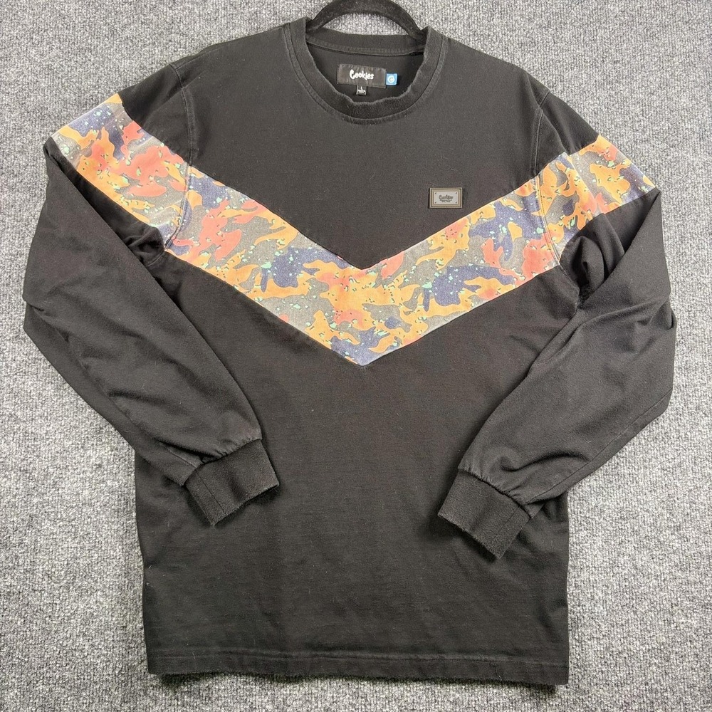 Cookies Sweatshirt Mens Large Black Camo‎ Chevron Crewneck Pullover Long Sleeve